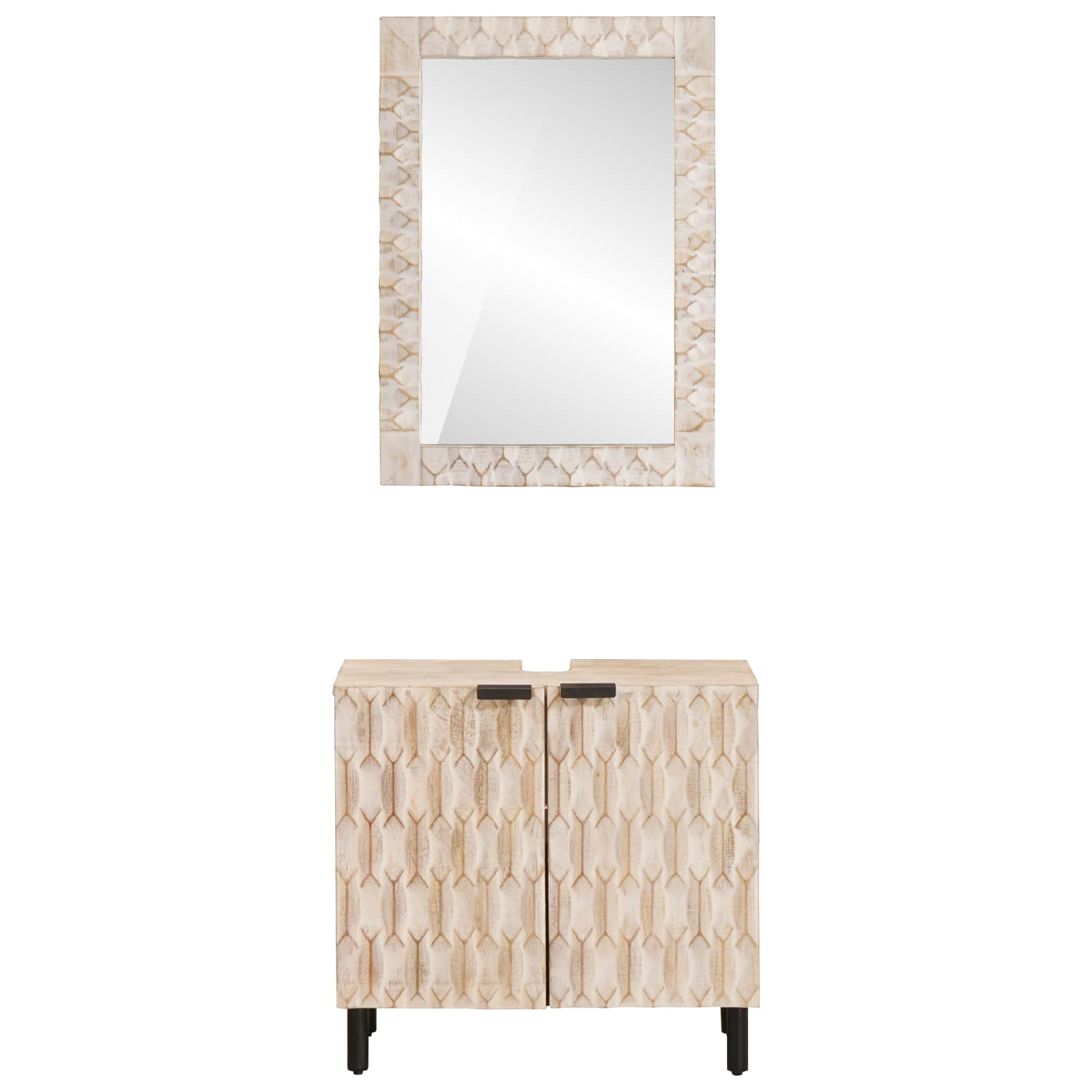 Set da Bagno Finitura Bianco Lavato Legno di mango massello - immagine 5