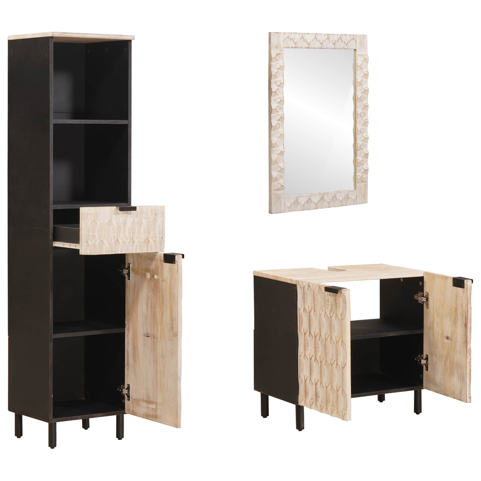 Set da Bagno Finitura Bianco Lavato Legno di mango massello - immagine 2