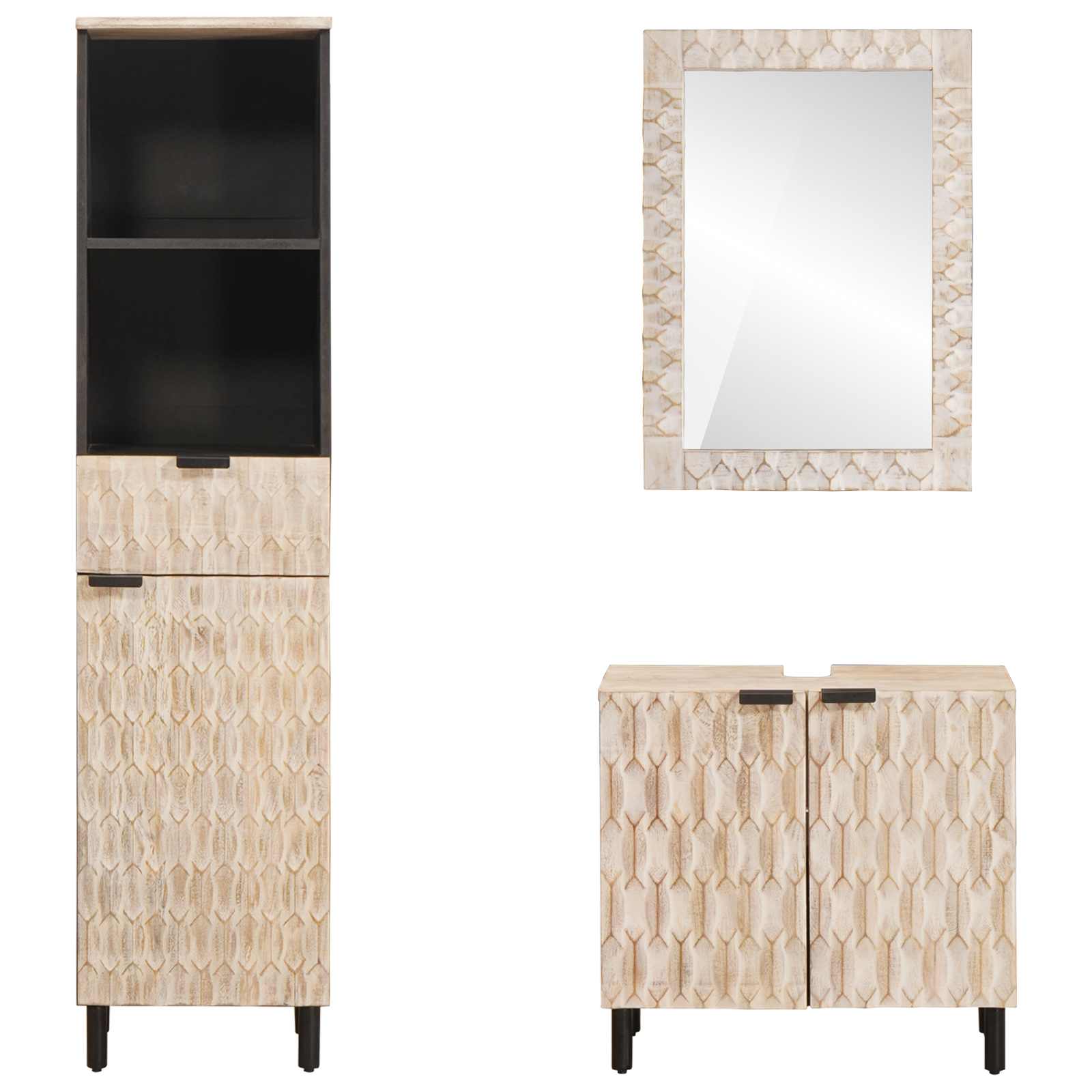 Set da Bagno Finitura Bianco Lavato Legno di mango massello - immagine 6