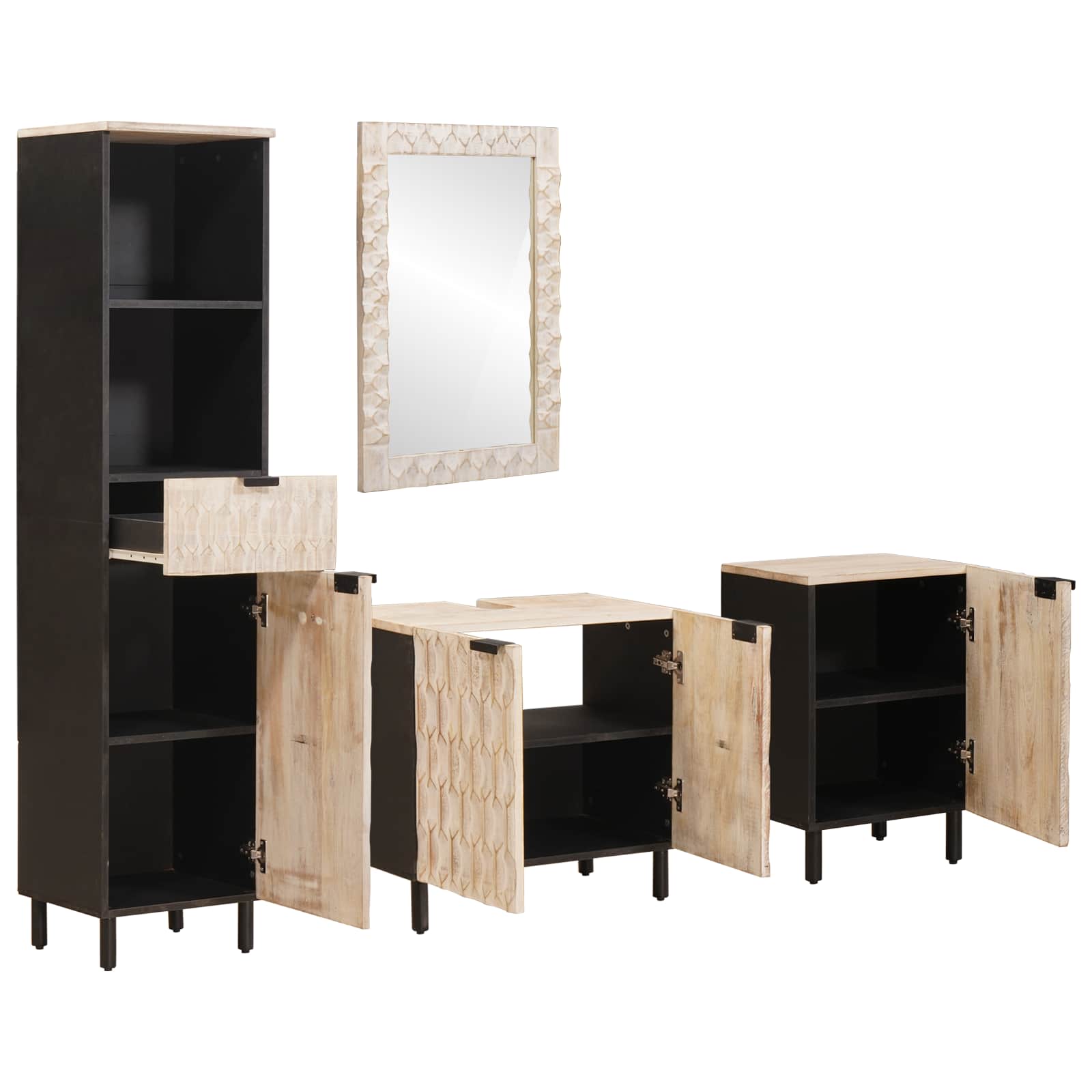 Set da Bagno Finitura Bianco Lavato Legno di mango massello - immagine 2