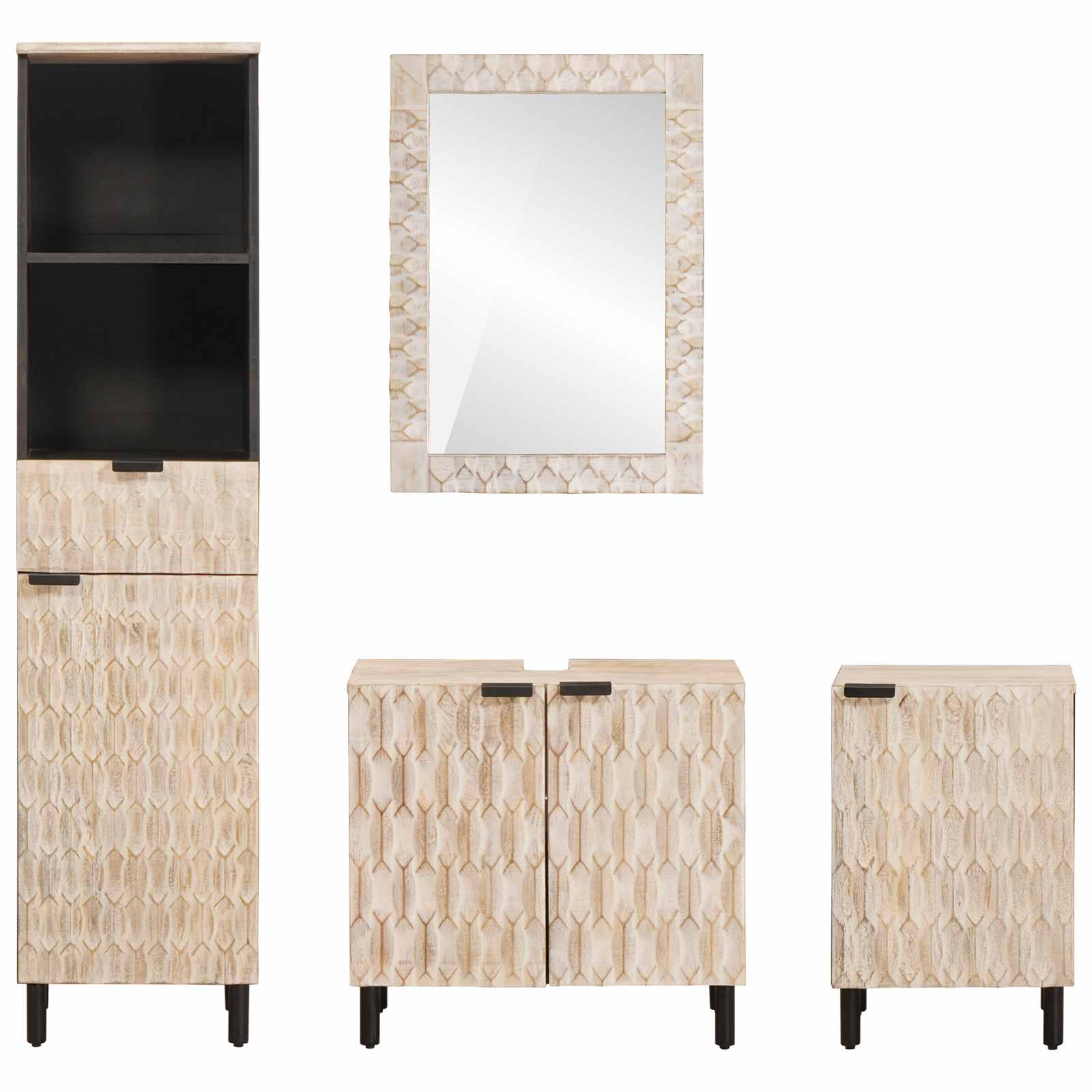 Set da Bagno Finitura Bianco Lavato Legno di mango massello - immagine 7