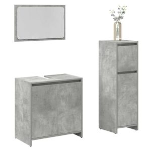 Set Mobili da Bagno 3 pz Grigio Cemento in Legno Multistrato