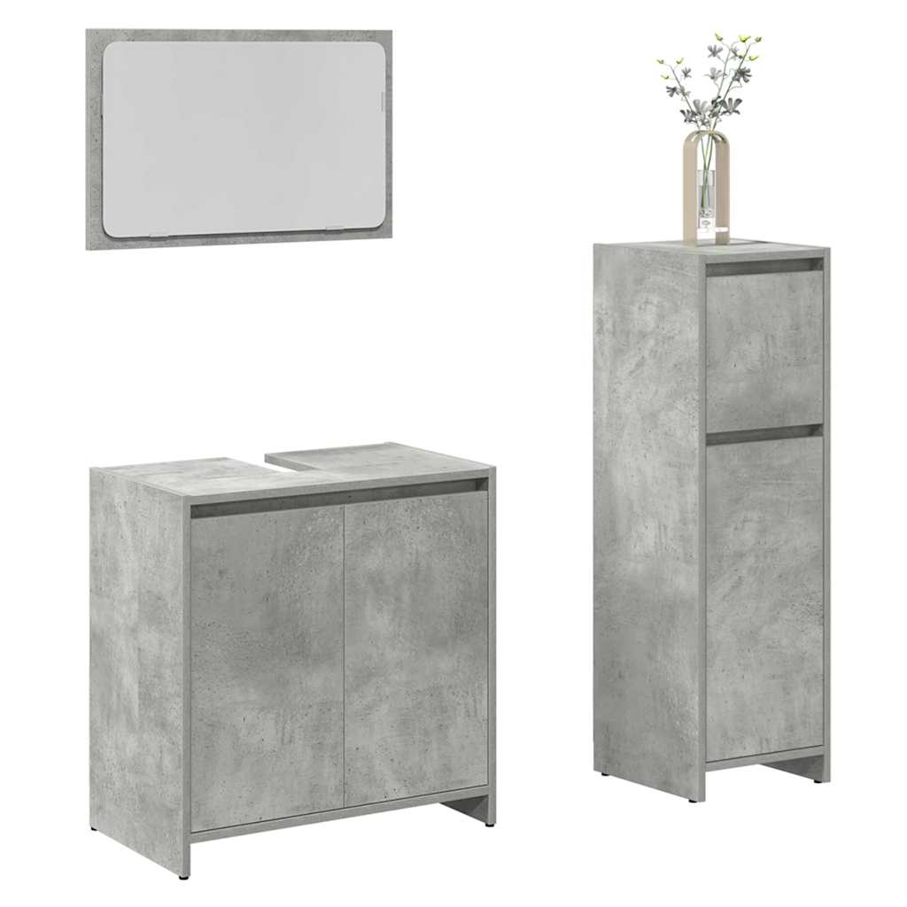 Set Mobili da Bagno 3 pz Grigio Cemento in Legno Multistrato