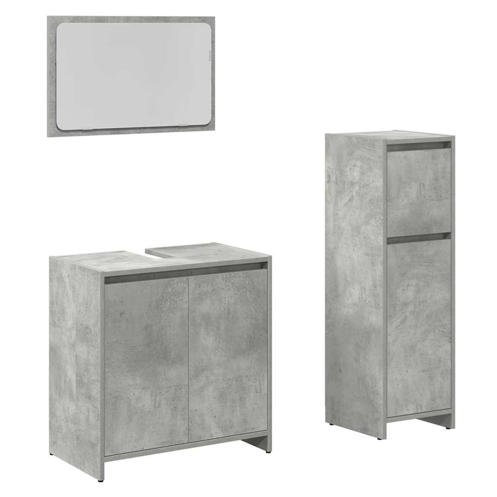 Set Mobili da Bagno 3 pz Grigio Cemento in Legno Multistrato - immagine 2