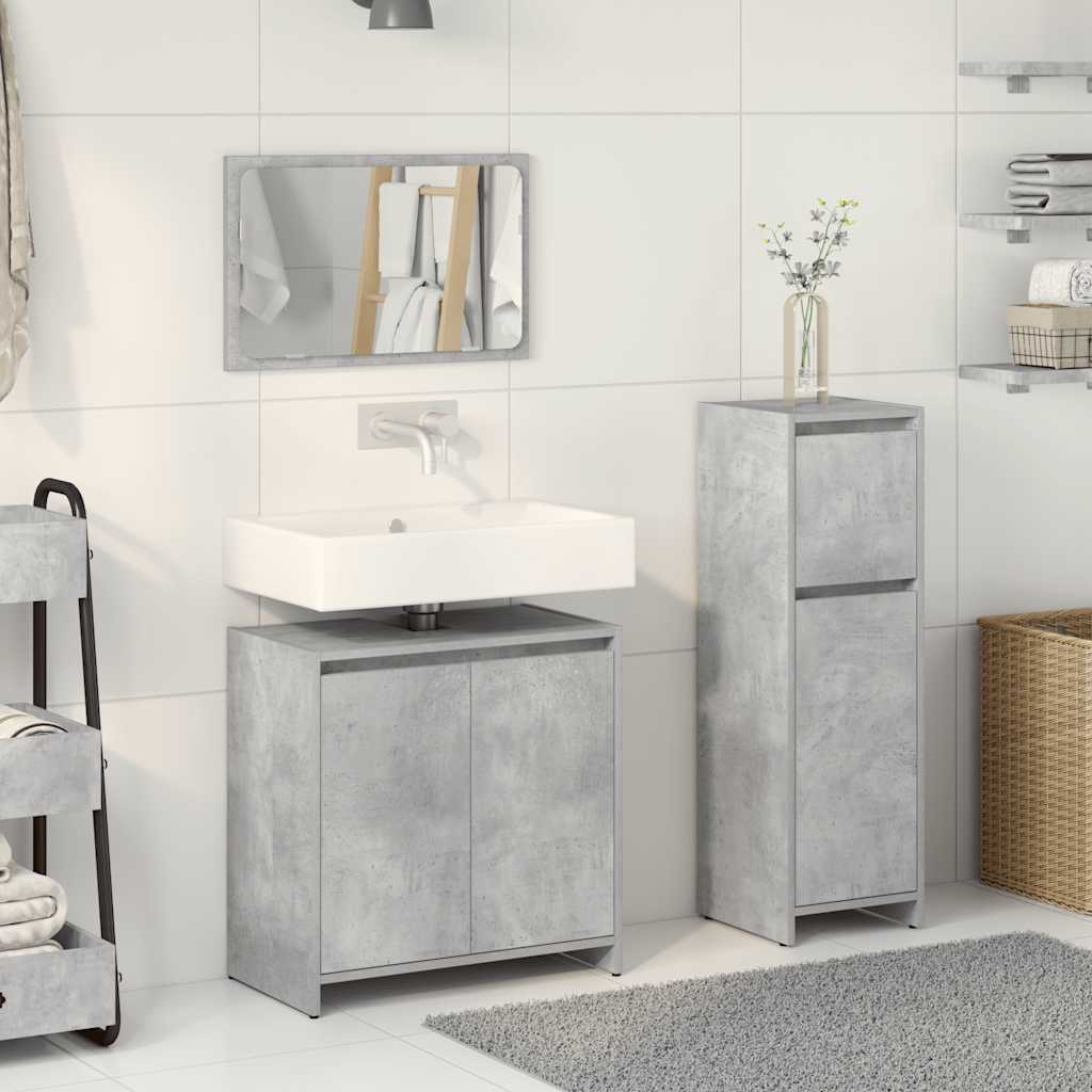 Set Mobili da Bagno 3 pz Grigio Cemento in Legno Multistrato - immagine 3