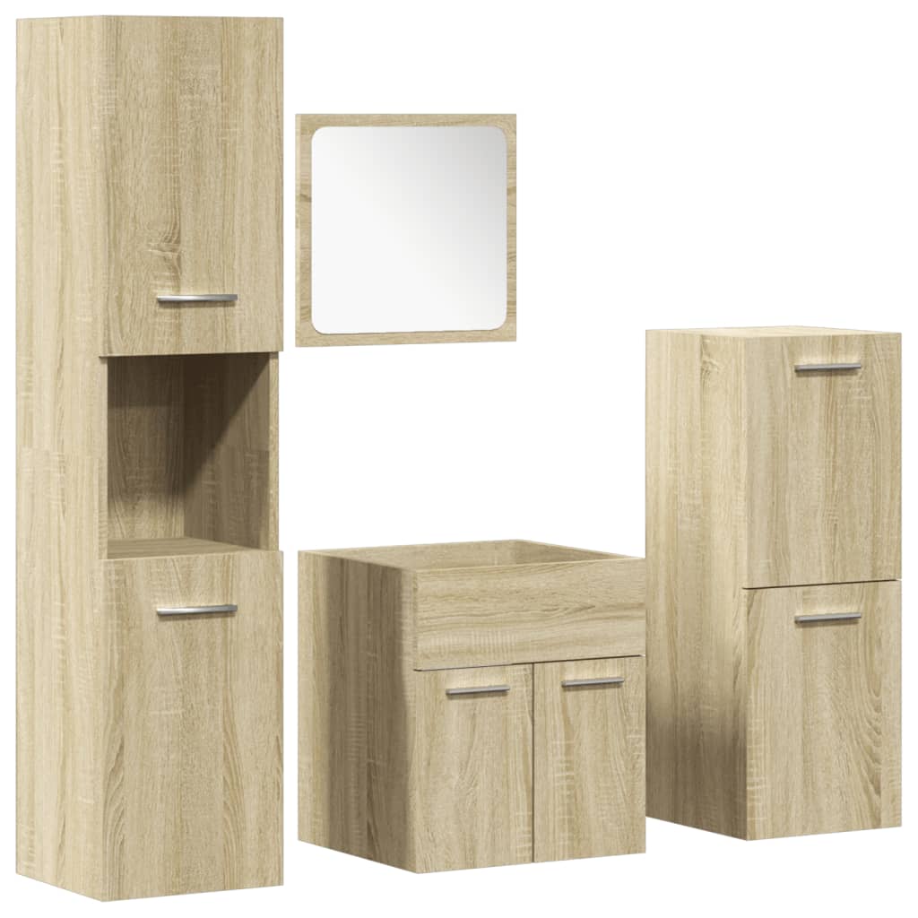 Set Mobili da Bagno 4 pz Rovere Sonoma in Legno Multistrato - immagine 2