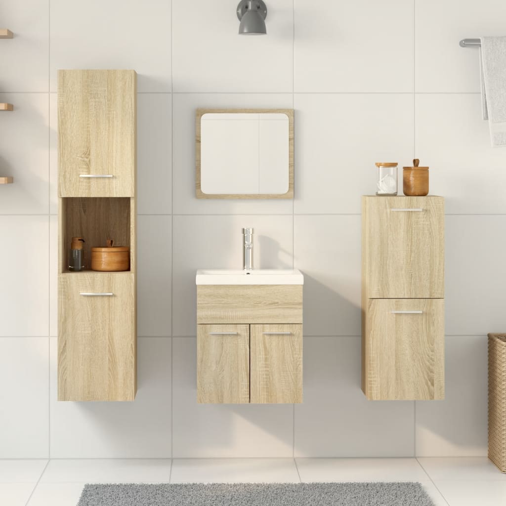 Set Mobili da Bagno 4 pz Rovere Sonoma in Legno Multistrato - immagine 3