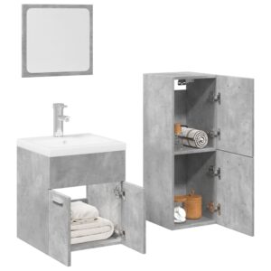 Set Mobili da Bagno 3 pz Grigio Cemento in Legno Multistrato