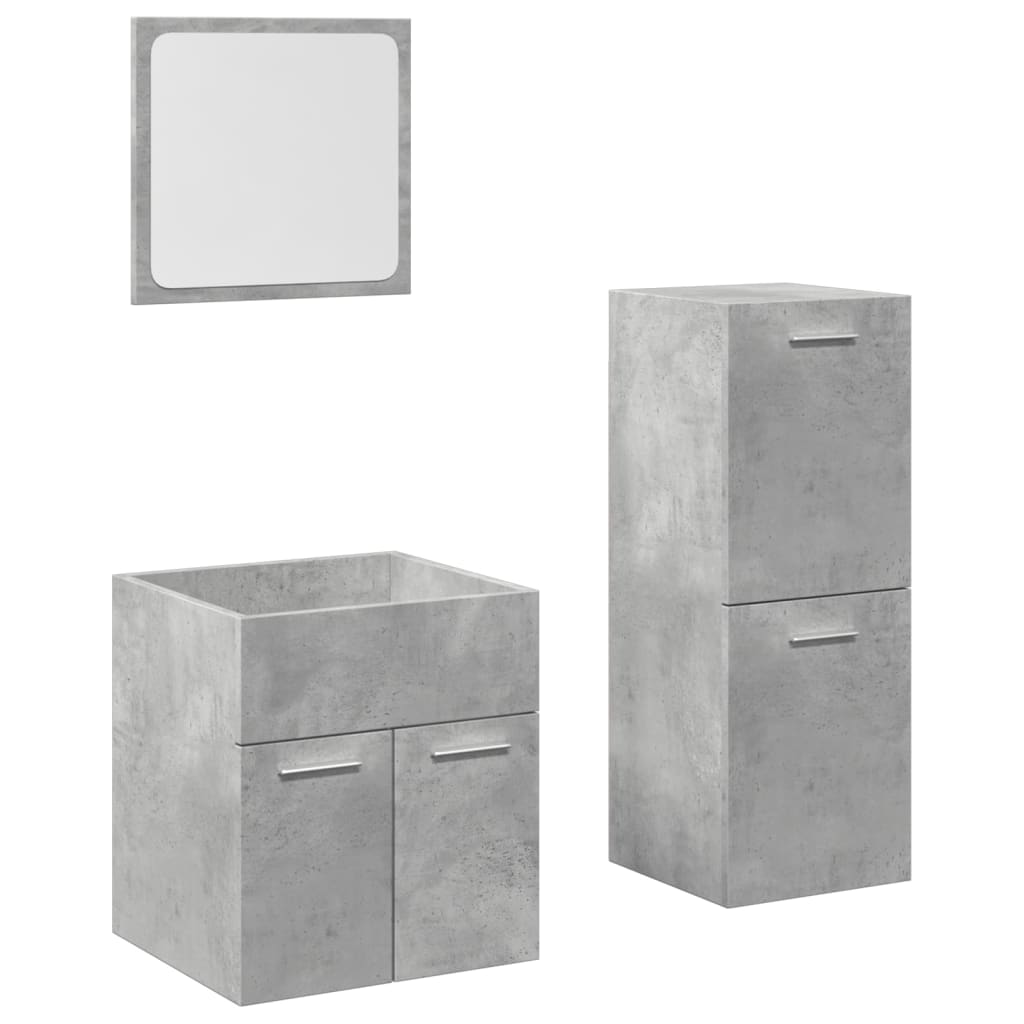Set Mobili da Bagno 3 pz Grigio Cemento in Legno Multistrato - immagine 2