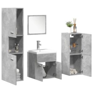 Set Mobili da Bagno 5 pz Grigio Cemento in Legno Multistrato