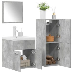 Set Mobili da Bagno 4 pz Grigio Cemento in Legno Multistrato