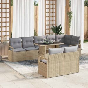 Set Divano da Giardino 9 pcs Beige Poly Rattan