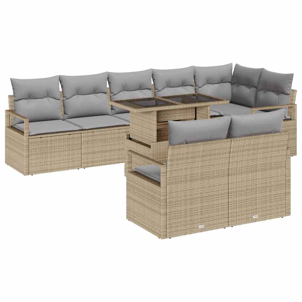 Set Divano da Giardino 9 pcs Beige Poly Rattan - immagine 2