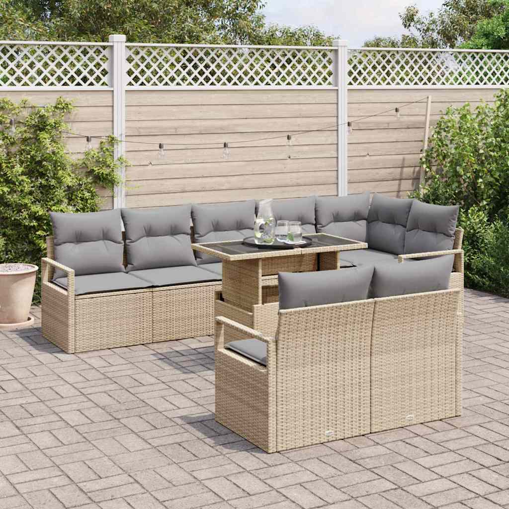 Set Divano da Giardino 9 pcs Beige Poly Rattan - immagine 3
