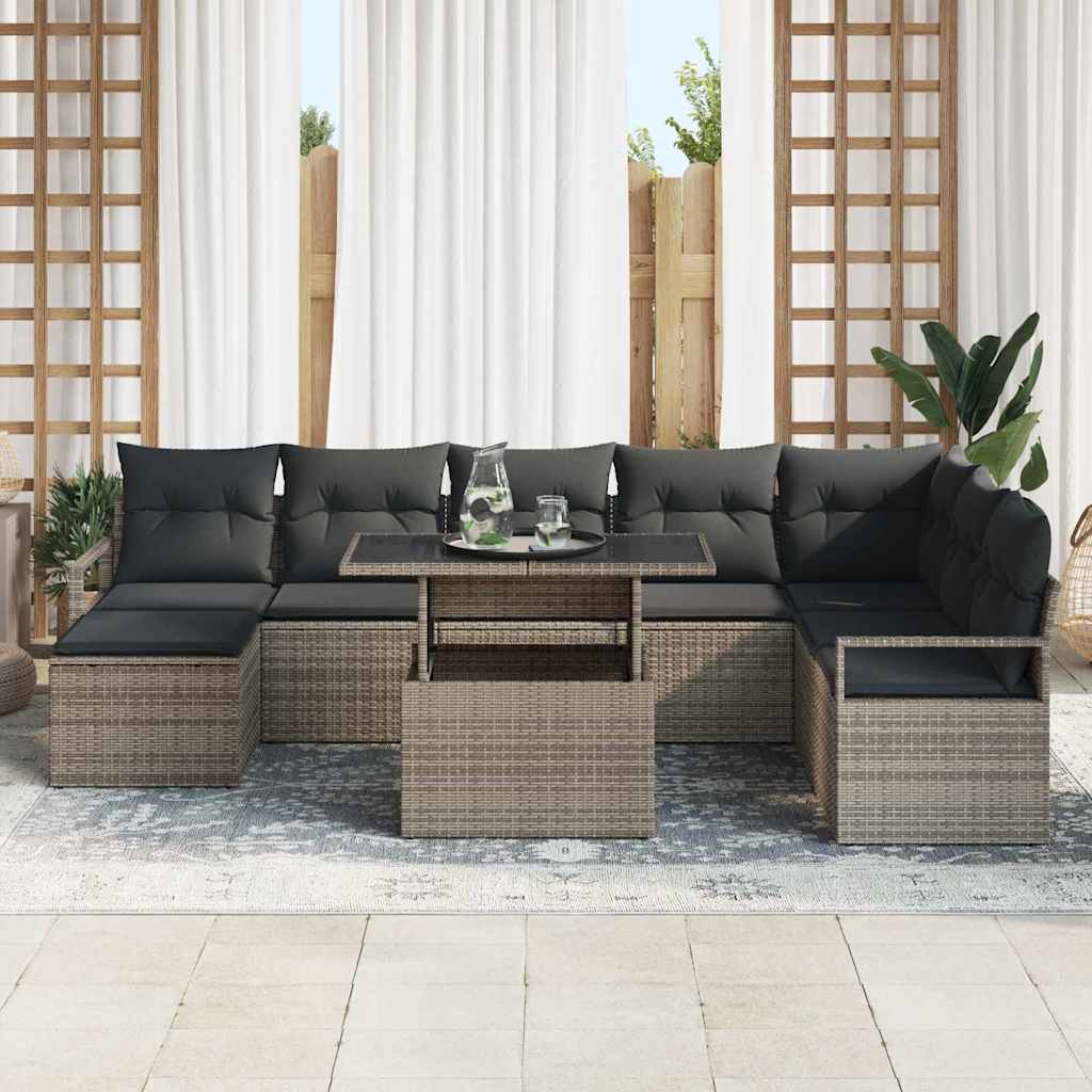 Set Divano da Giardino 9 pcs Grigio Poly Rattan - immagine 3