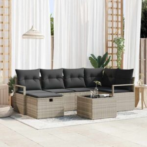 Set di divani con cuscino 7 pcs Grigio chiaro polyrattan