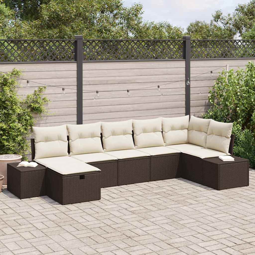 Set Divano da Giardino con cuscino 7 pcs Marrone polyrattan