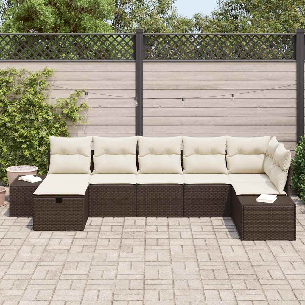Set Divano da Giardino con cuscino 7 pcs Marrone polyrattan - immagine 3