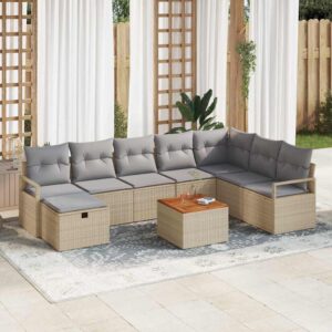 Set Divano da Giardino con cuscino 9 pcs Beige Poly Rattan