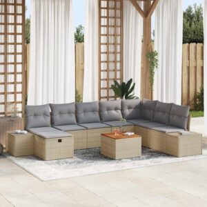 Set Divano da Giardino con cuscino 9 pcs Beige Poly Rattan