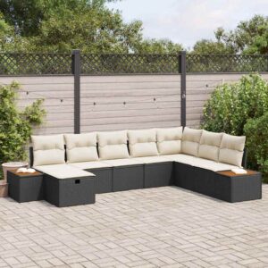 Set Divano da Giardino con cuscino 8 pcs Nero Poly Rattan