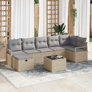Set Divano da Giardino con cuscino 8 pcs Beige Poly Rattan