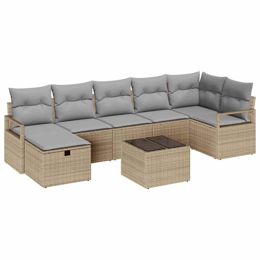 Set Divano da Giardino con cuscino 8 pcs Beige Poly Rattan - immagine 2