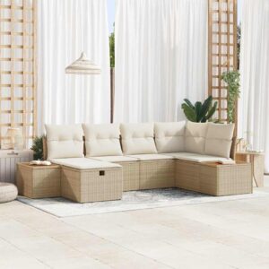 Set Divano da Giardino con cuscino 6 pcs Beige Poly Rattan