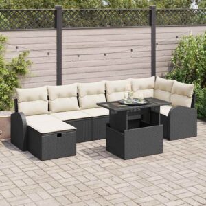 Set Divano da Giardino con cuscino 8 pcs Nero Poly Rattan