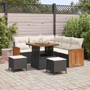 Set Divano da Giardino 8 pcs Nero e Crema polyrattan