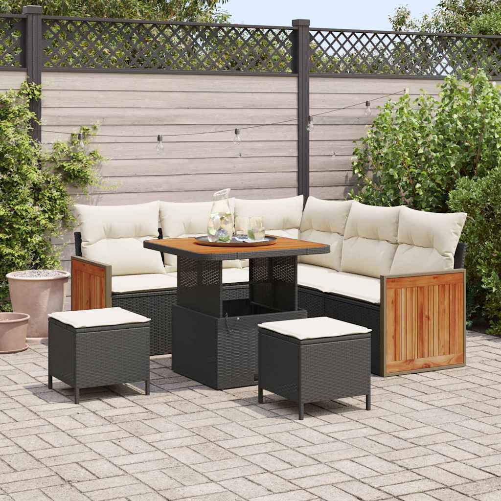 Set Divano da Giardino 8 pcs Nero e Crema polyrattan