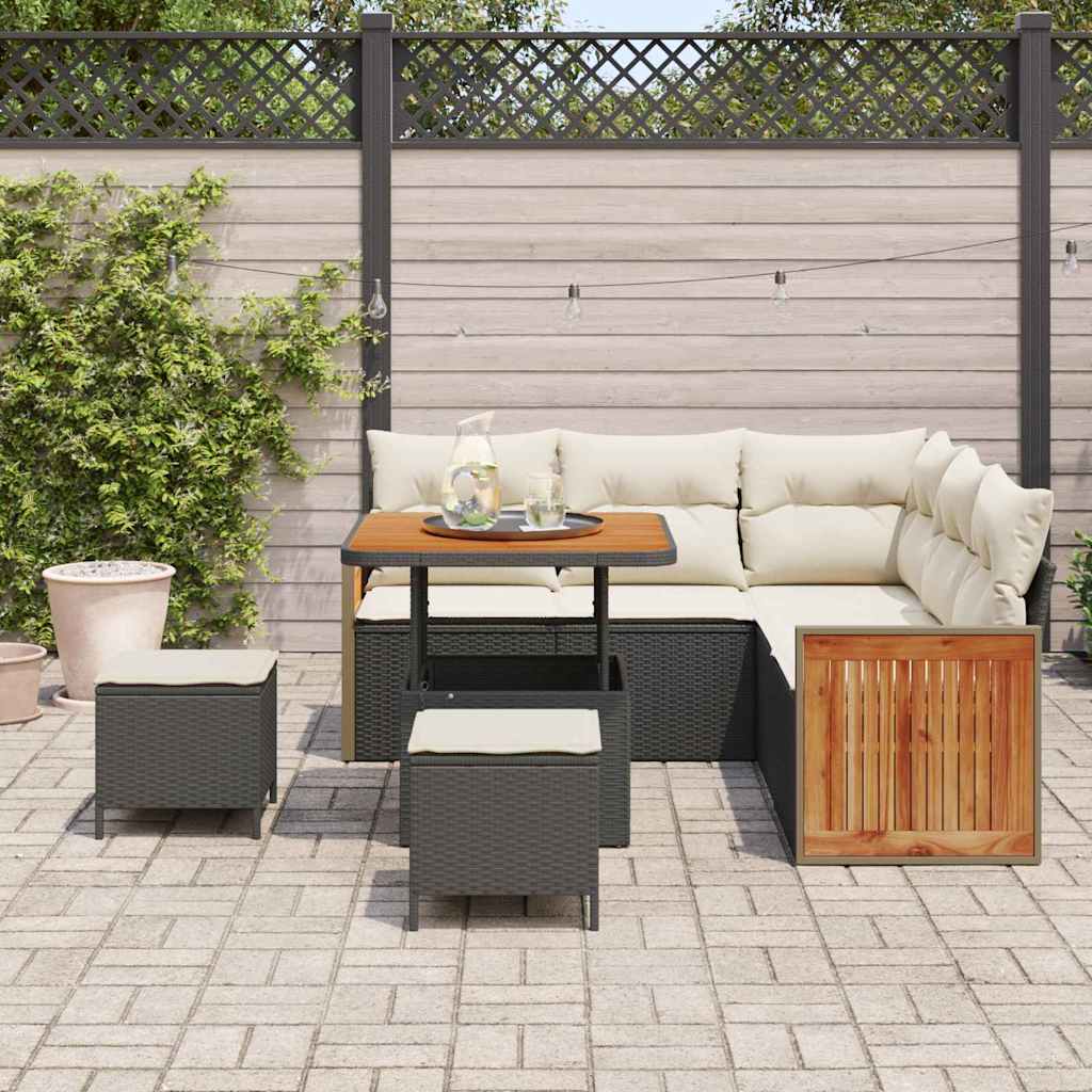 Set Divano da Giardino 8 pcs Nero e Crema polyrattan - immagine 3