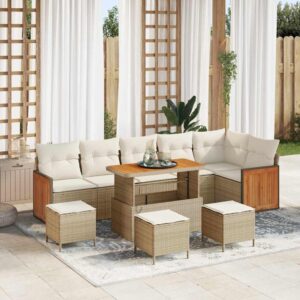 Set Divano da Giardino 12 pcs Beige e Crema polyrattan