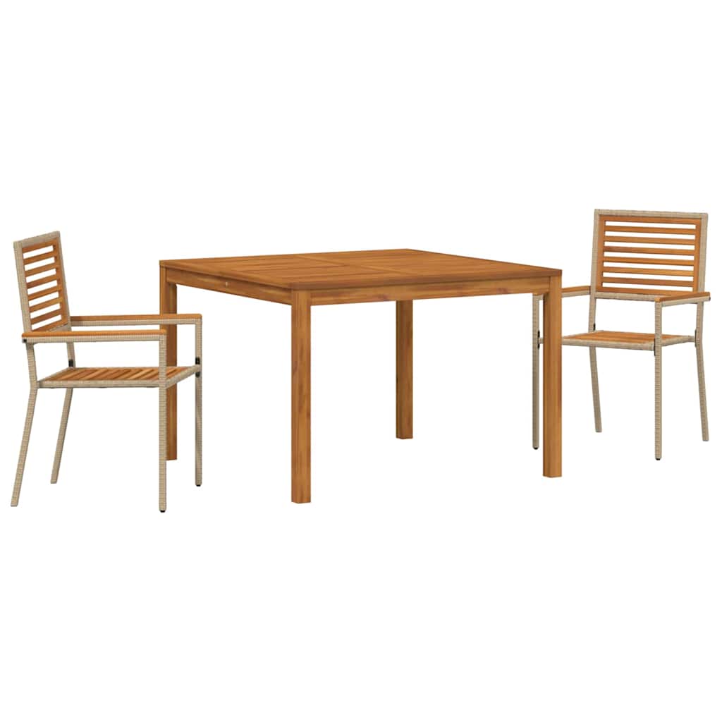 Set da Pranzo per Giardino 3 pcs Beige Legno di Acacia Massello - immagine 2