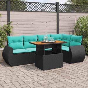 Set Divano da Giardino 6 pz con Cuscini Nero in Polyrattan