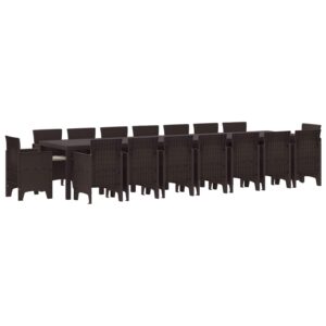 Set da pranzo da giardino con cuscini 17 pcs Marrone PP