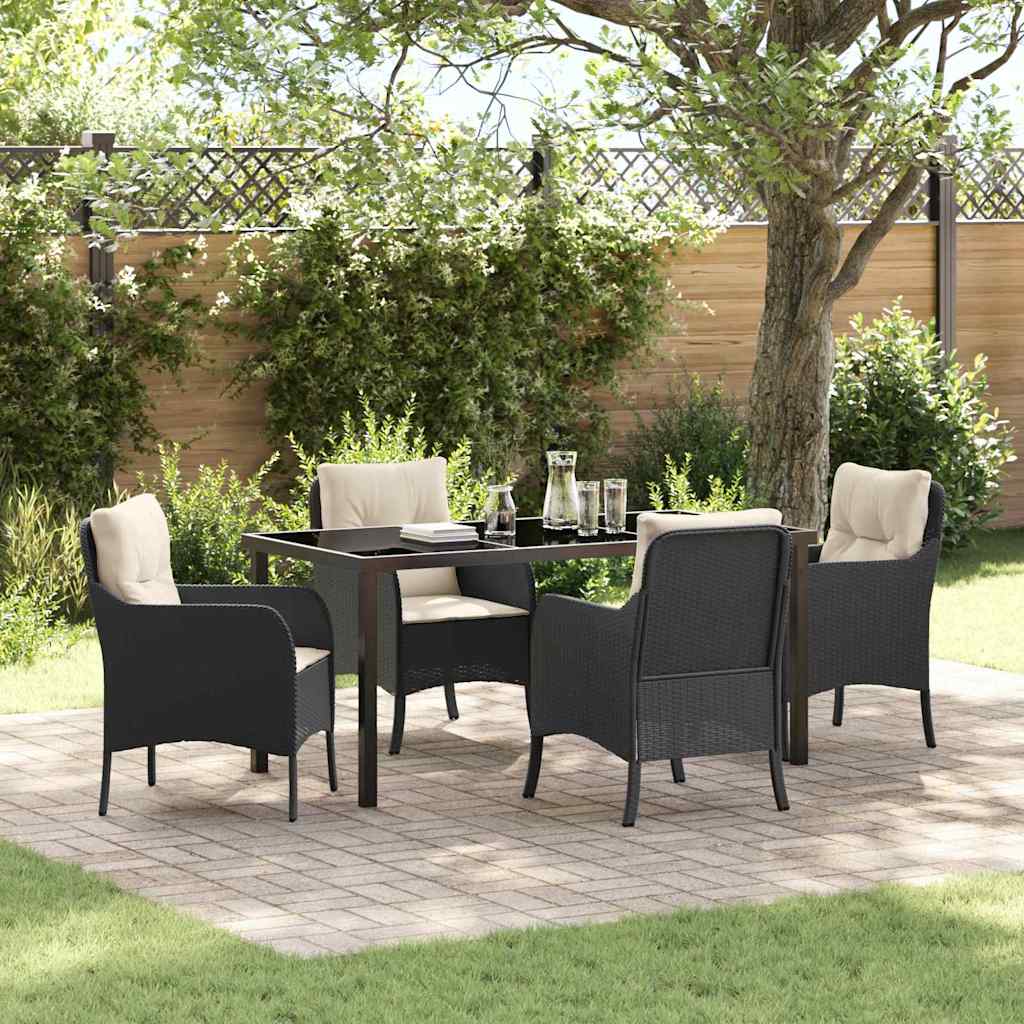 Set da Pranzo per Giardino con cuscino 5 pcs Nero polyrattan