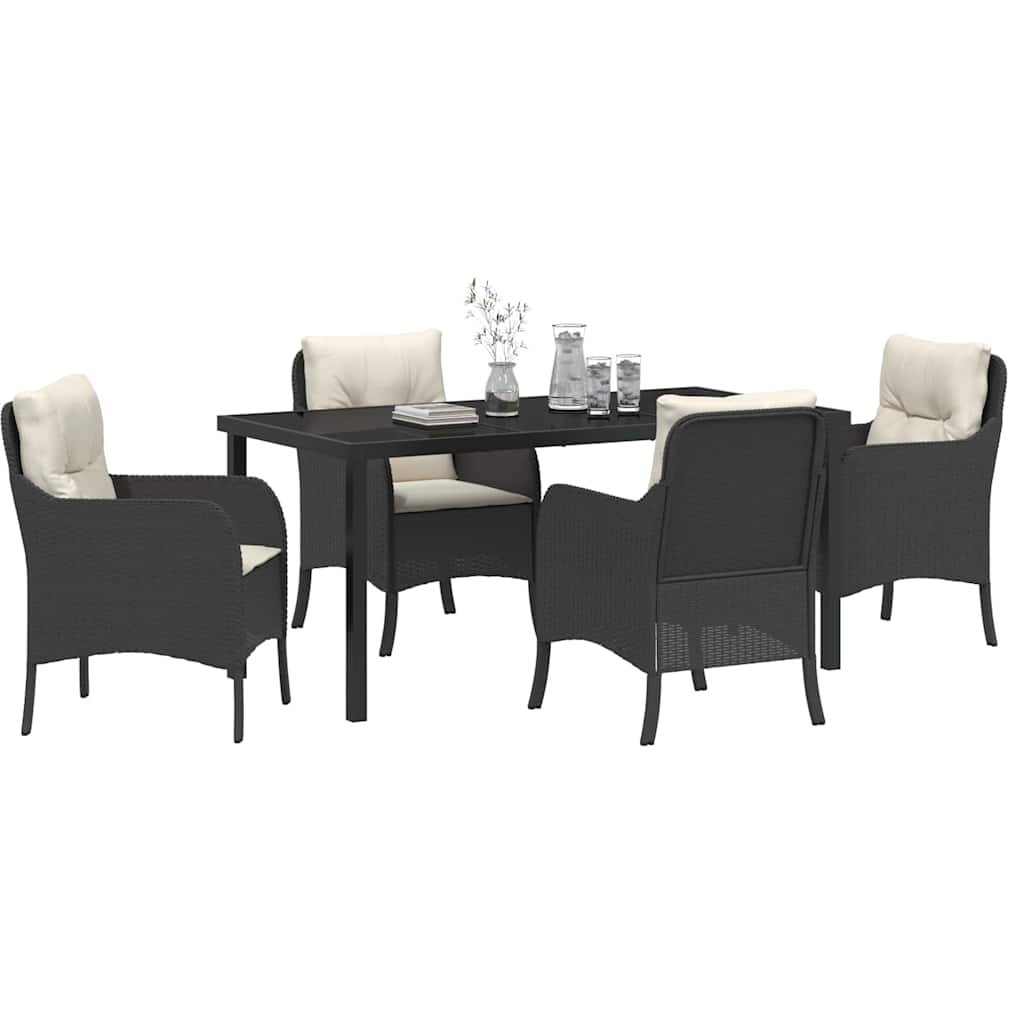 Set da Pranzo per Giardino con cuscino 5 pcs Nero polyrattan - immagine 3
