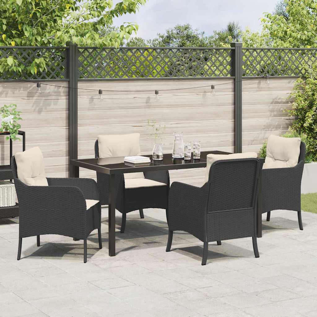 Set da Pranzo per Giardino con cuscino 5 pcs Nero polyrattan - immagine 4