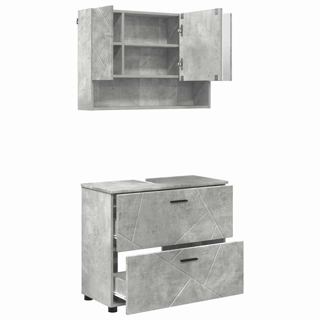 Set di mobili per il bagno con cassetto 2 pcs Grigio cemento - immagine 2