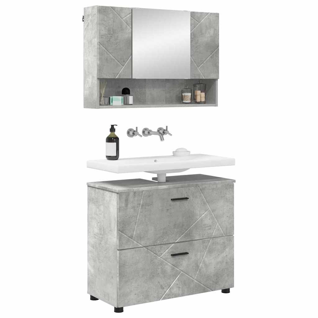 Set di mobili per il bagno con cassetto 2 pcs Grigio cemento - immagine 3