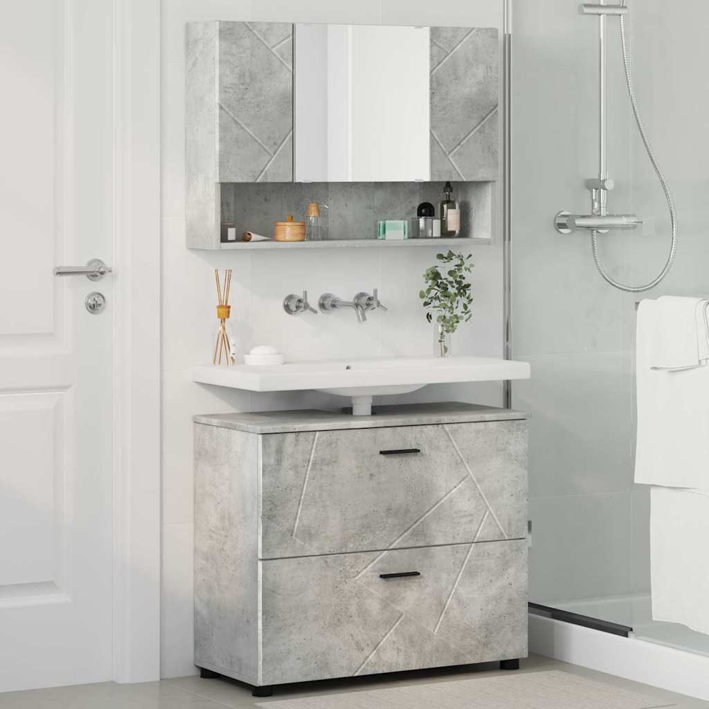 Set di mobili per il bagno con cassetto 2 pcs Grigio cemento - immagine 4