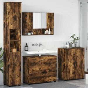 Set di mobili per il bagno con cassetto 4 pcs Rovere fumé