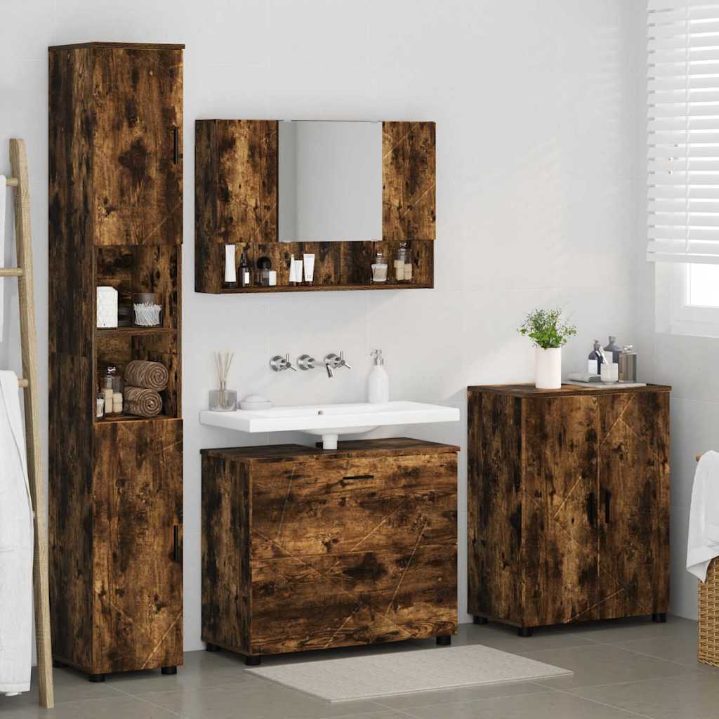 Set di mobili per il bagno con cassetto 4 pcs Rovere fumé - immagine 4