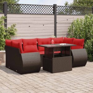 Set Divani da Giardino con Cuscini 7pz Nero Polyrattan Acacia