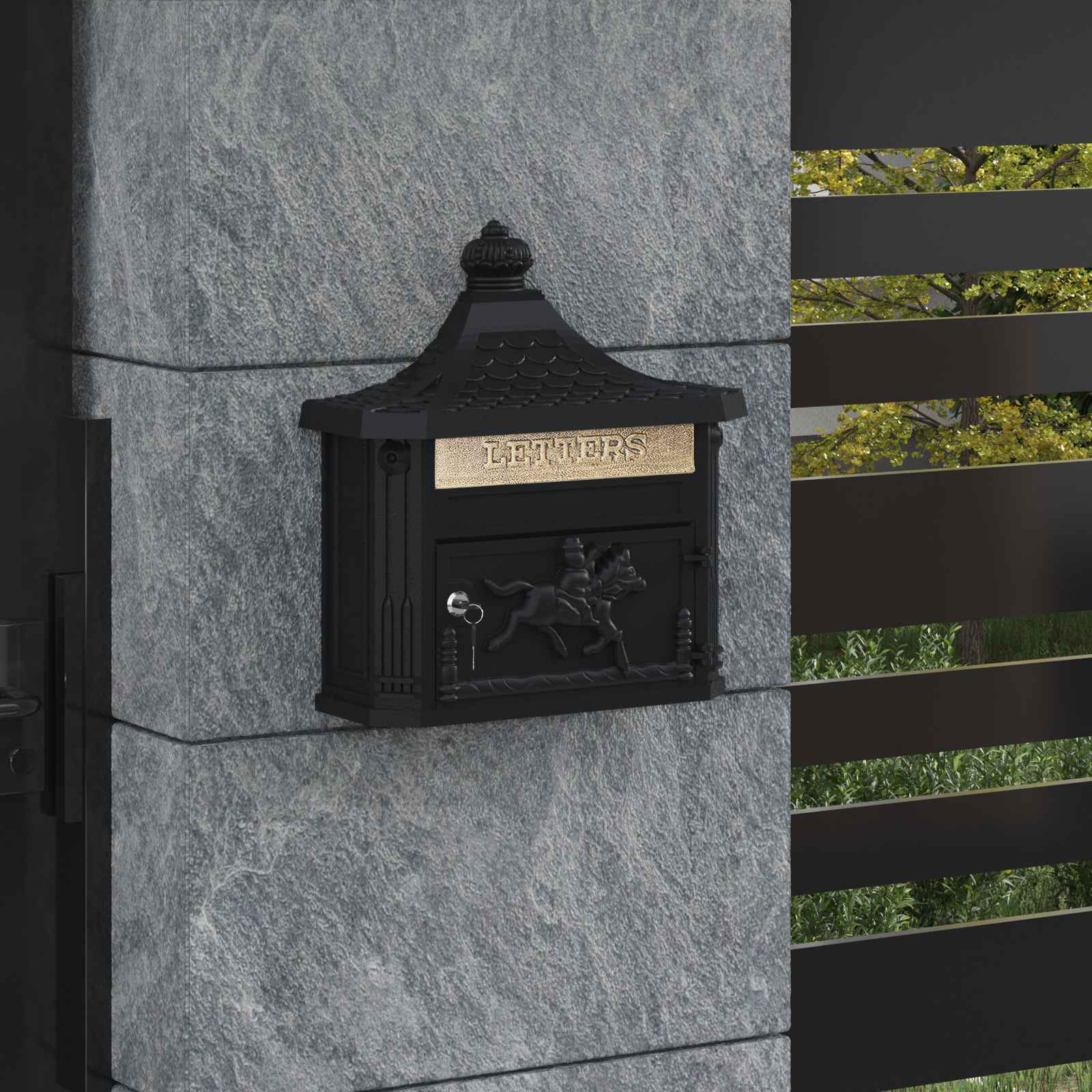 Cassetta Postale da Muro con porta Nero 40,5 x 15,5 x 44 cm