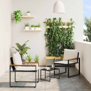 Set di Mobili con cuscino 3 pcs Nero e Bianco Crema Rattan