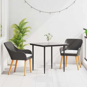 Set da Pranzo per Giardino con cuscino 3 pcs Nero polyrattan