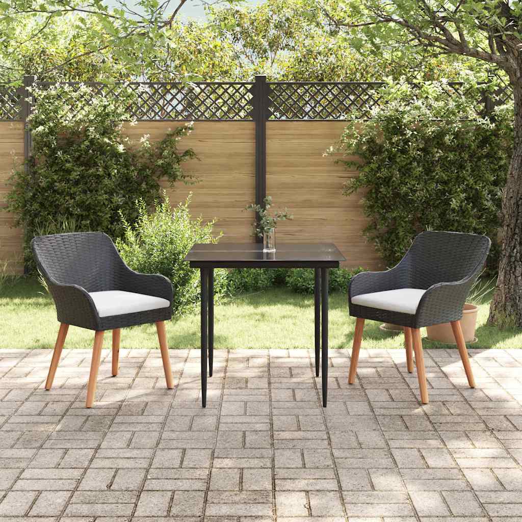 Set da Pranzo per Giardino con cuscino 3 pcs Nero polyrattan - immagine 4