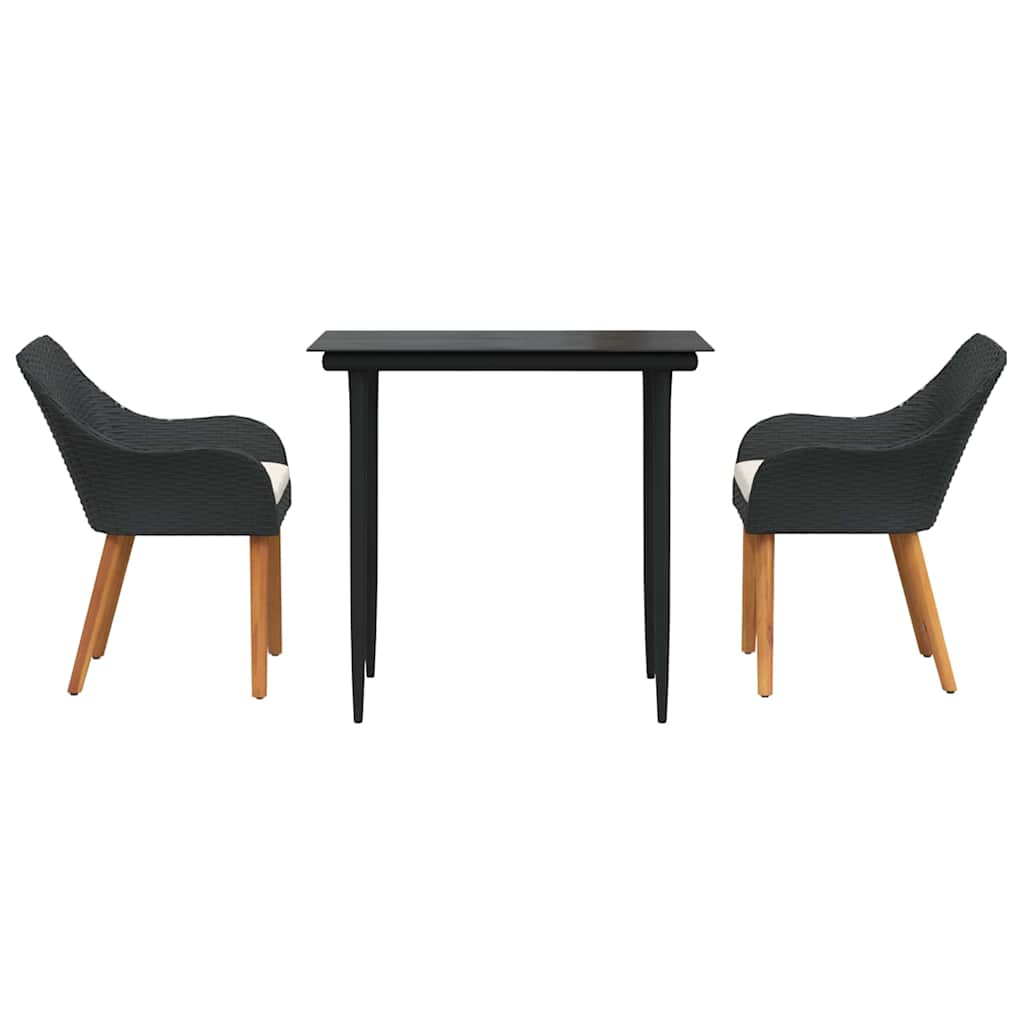 Set da Pranzo per Giardino con cuscino 3 pcs Nero polyrattan - immagine 7